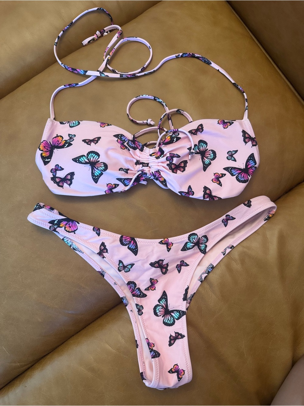 White Fox Boutique Pink Butterfly Print Bikini Set